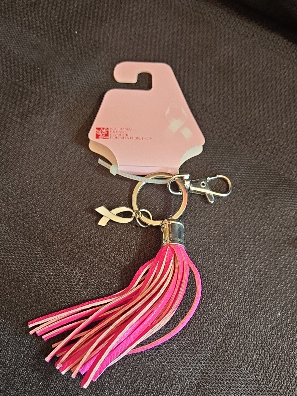 Breast Cancer Awareness Pink Tassel Keychain with Awareness Ribbon Charm NWT